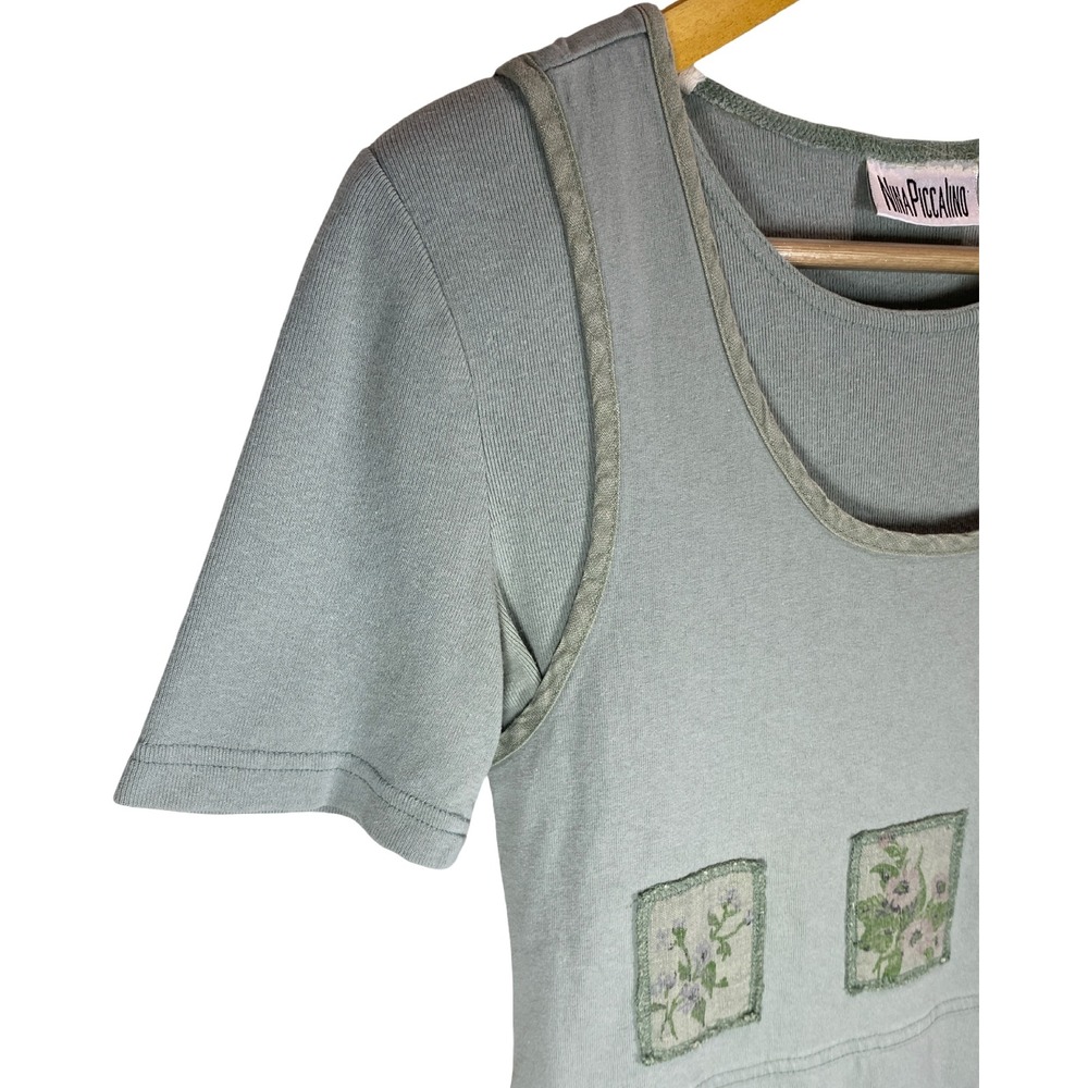 Nina Piccalino Vintage Sage Green Cotton Floral Patch Maxi Dress Womens Small - Picture 8 of 11